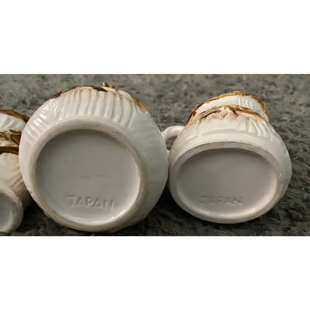 Nevco Small Cream and Brown Creamer, Sugar Bowl, Salt & Pepper Vtg Shaker Set